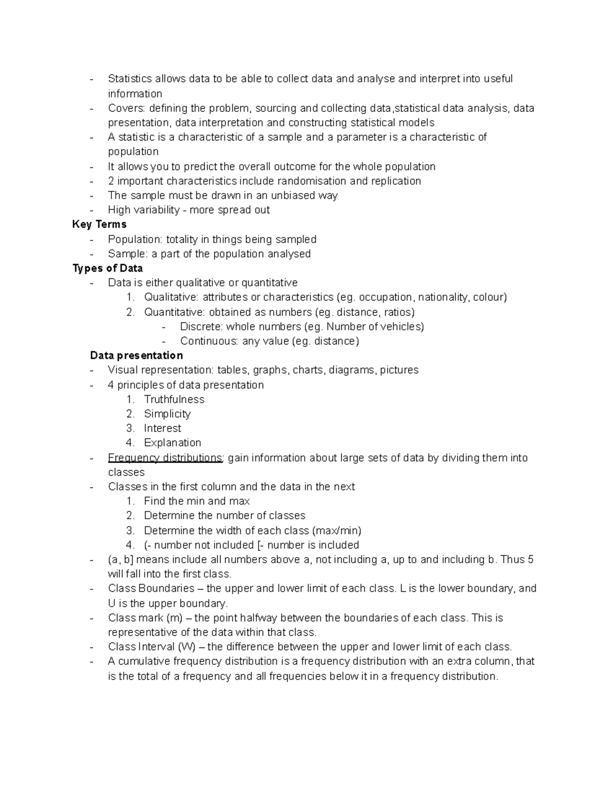 Math1030 - notes - Statistics allows data to be able to collect data ...