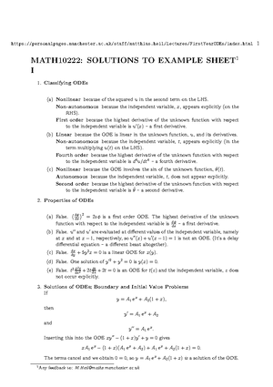 SOLUTIONS TO EXAMPLE SHEET 3 - Because the equation is linear, the ...