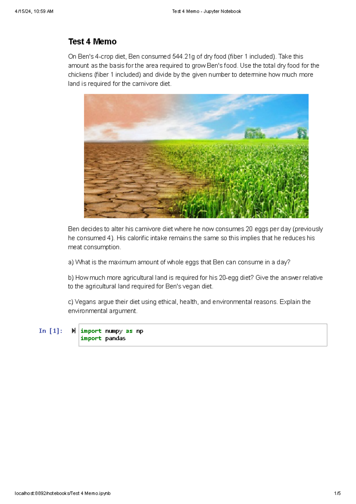 Test 4 Memo - Test memorundum - Test 4 Memo On Ben's 4-crop diet, Ben ...