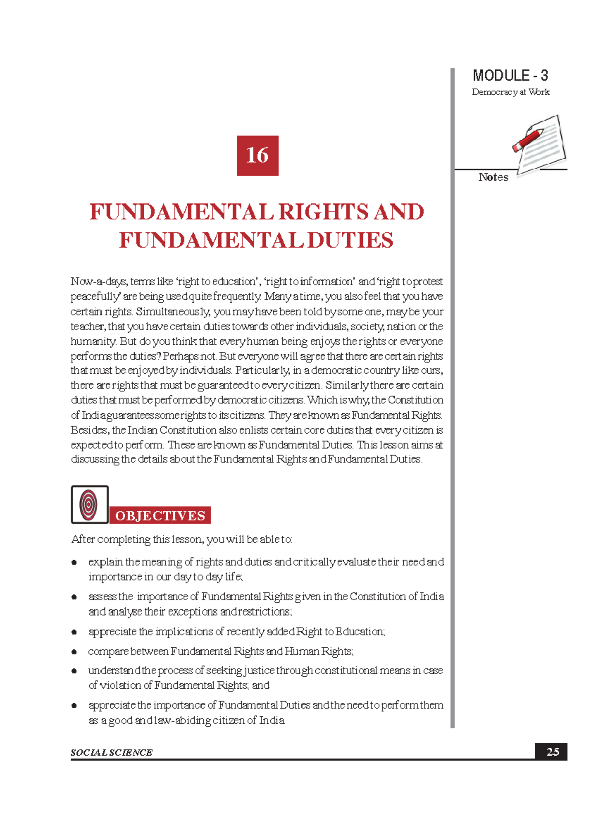 Notes on Fundamental Rights and Duties - Democracy at Work 25 Notes 16 ...