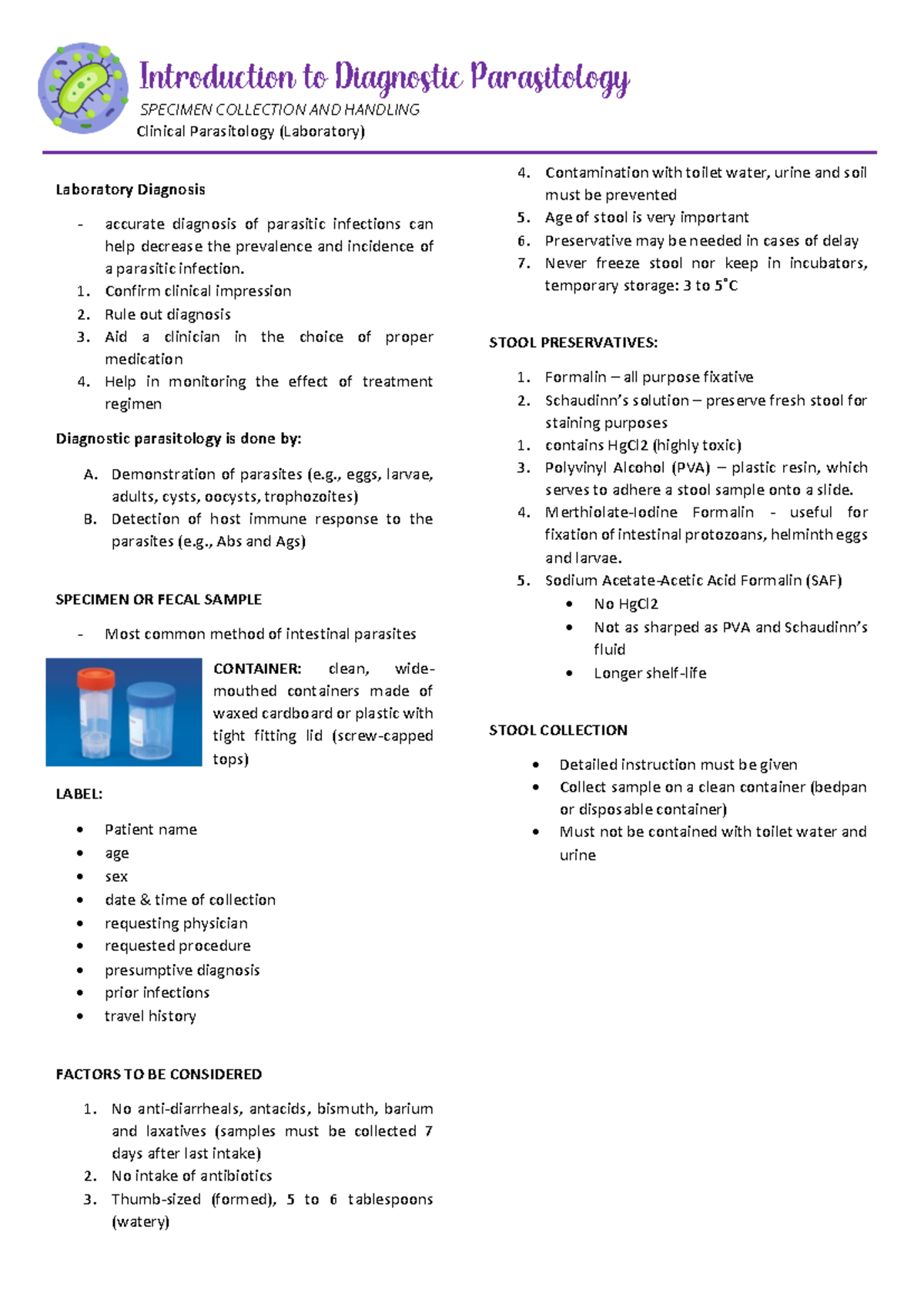3. Specimen collection and Handling Introduction to Diagnostic