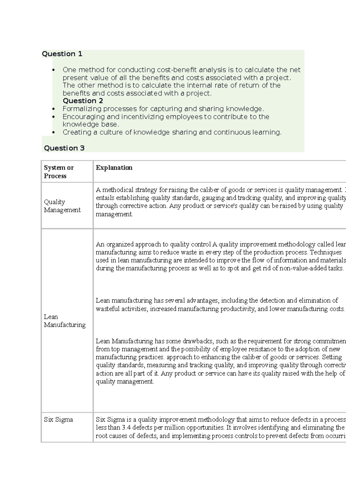 601 Uka Ans - Notes - Question 1 One Method For Conducting Cost-benefit 