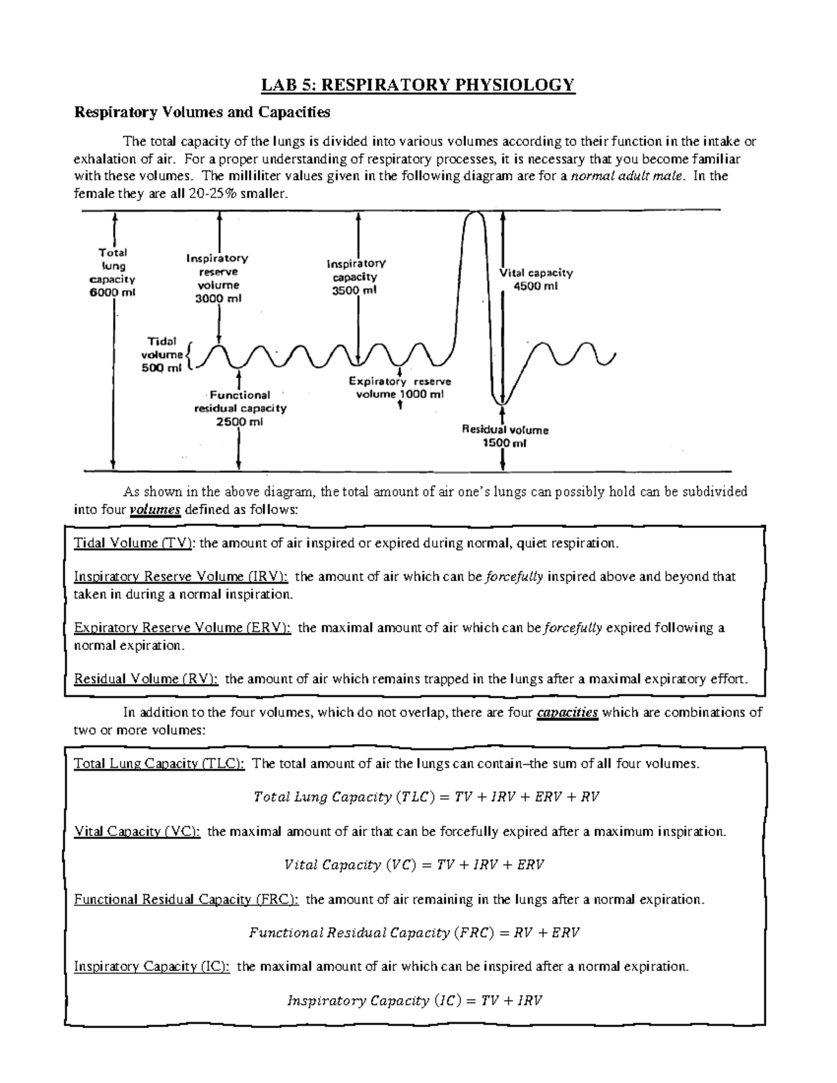 Lab 5 Respiratory Physiology - Lab 5 : Respiratory Physiology 