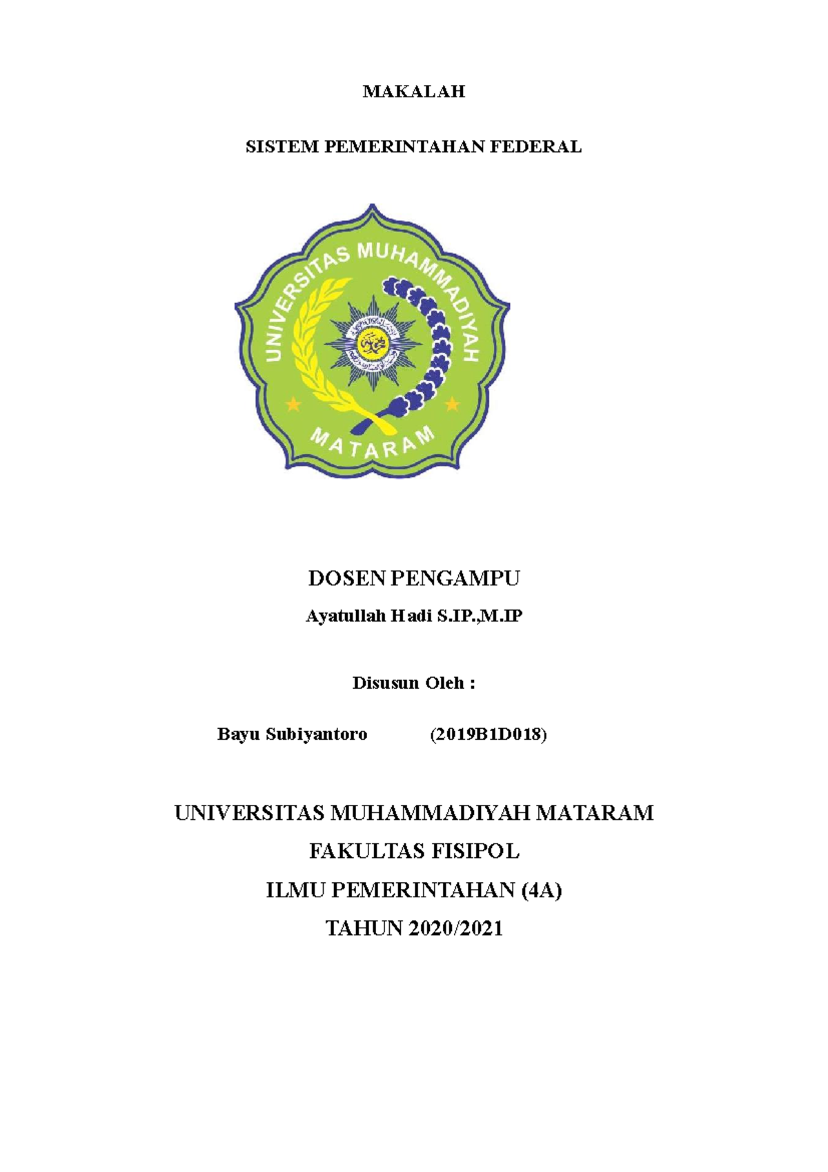 Sistem Pemerintahan Federal - MAKALAH SISTEM PEMERINTAHAN FEDERAL DOSEN ...