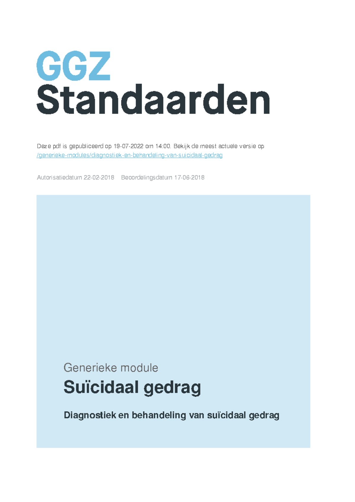 Diagnostiek en behandeling van suicidaal gedrag Info voor reflectie ...