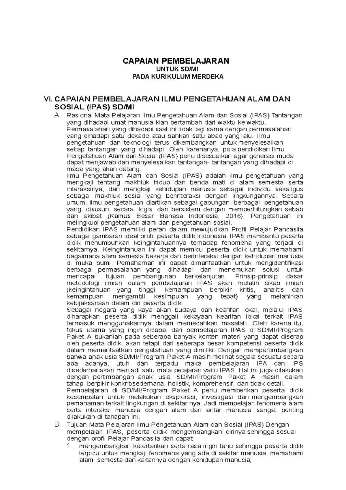 CP IPAS - Capaian Pembelajaran IPAS Kelas 4 - CAPAIAN PEMBELAJARAN ...