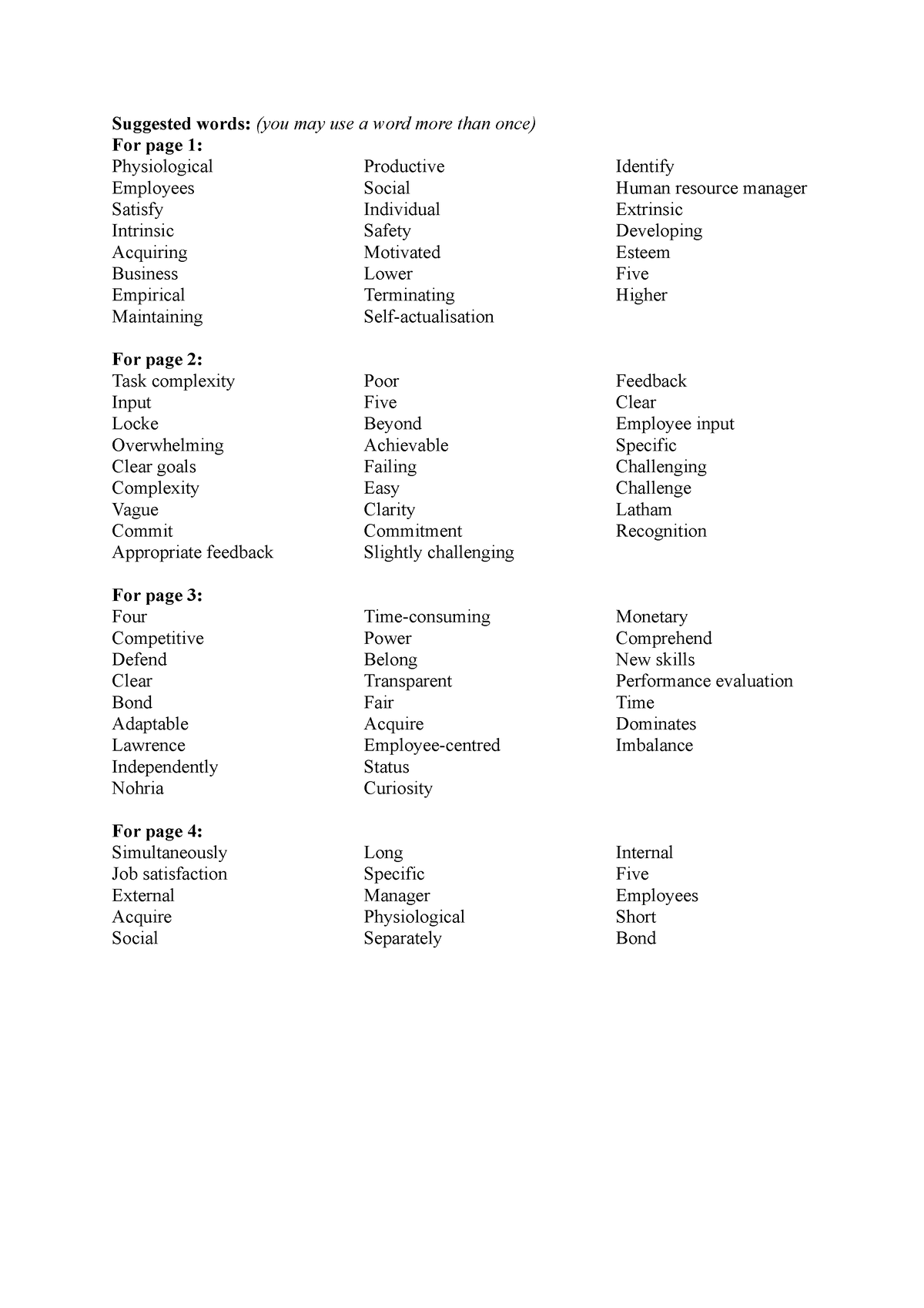 Cheat sheet - Suggested words - Business management - Suggested words ...