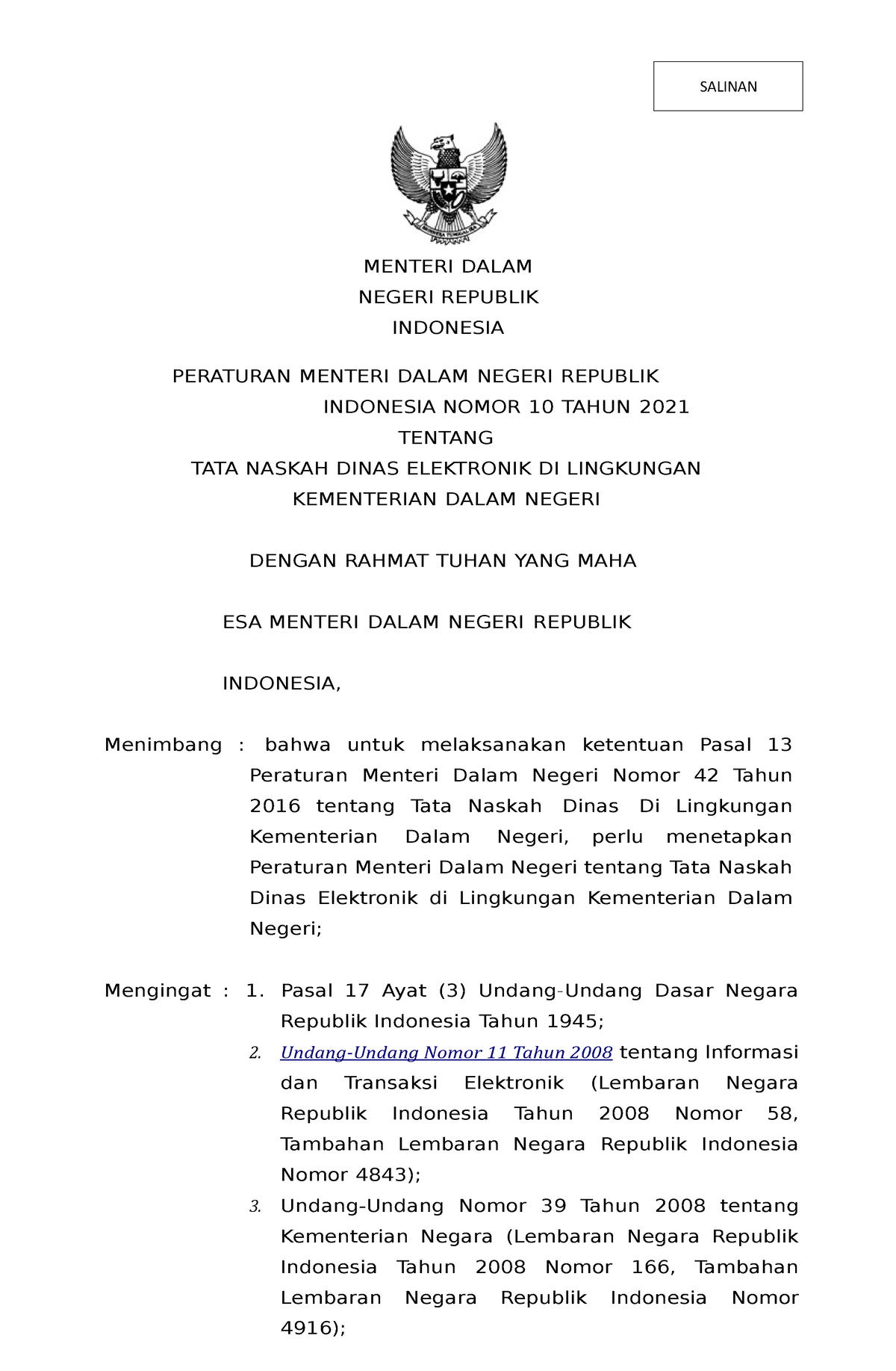 Permendagri Nomor 10 Tahun 2021 - SALINAN MENTERI DALAM NEGERI REPUBLIK ...