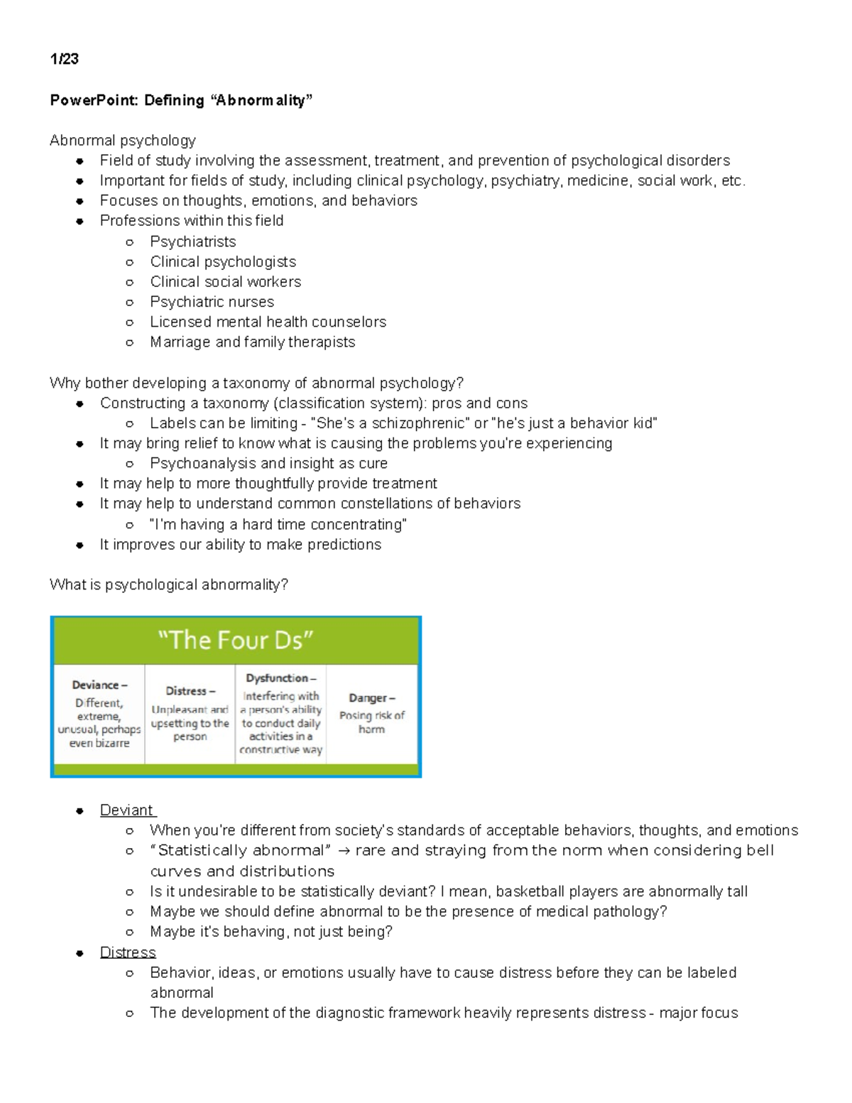 Exam 1 - Abnormal psychology - 1/ PowerPoint: Defining “Abnormality ...