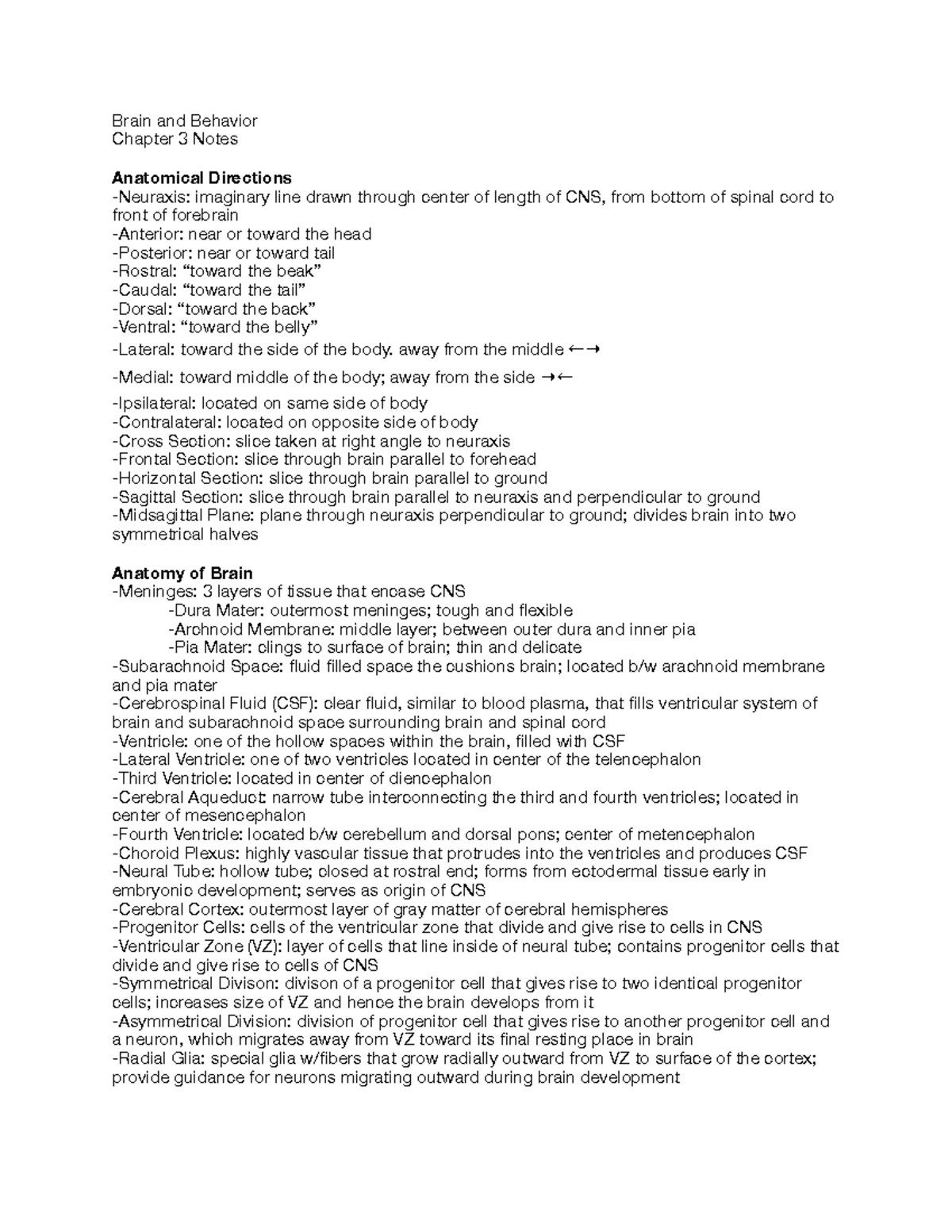 PSY 201 Chap 3 notes PDF - Brain and nervous system anatomy - Brain and ...