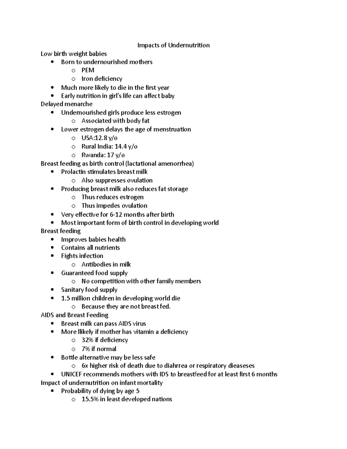 9. Impacts of Undernutrition Impacts of Undernutrition Low birth