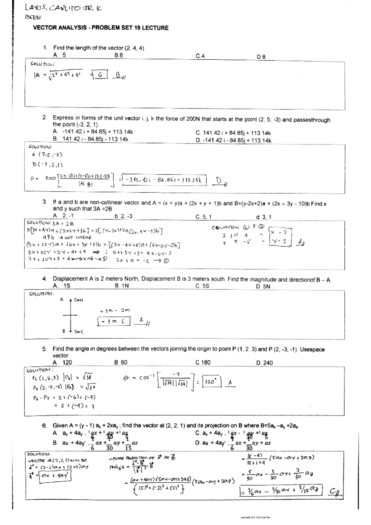 Vector Analysis Problem Set 19 Lecture - Bachelor of Electronics and ...