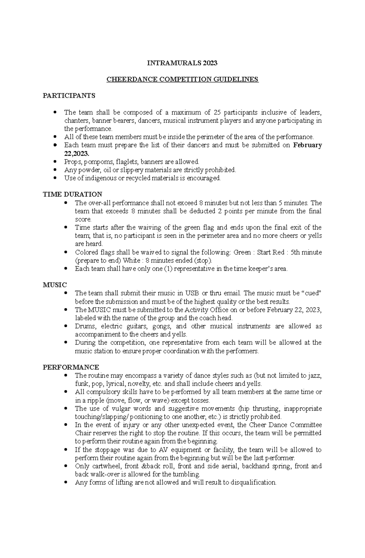 Cheerdance Competition Guidelines - INTRAMURALS 2023 CHEERDANCE ...
