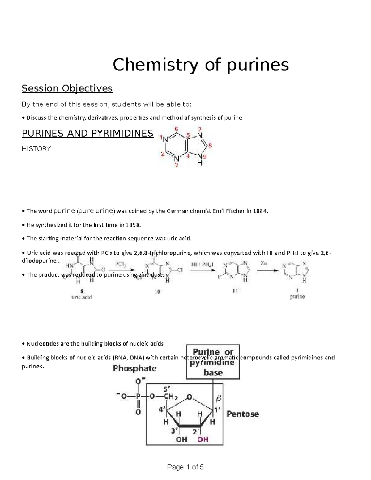 Chapter 20 Chemistry of purines Chemistry of purines Session