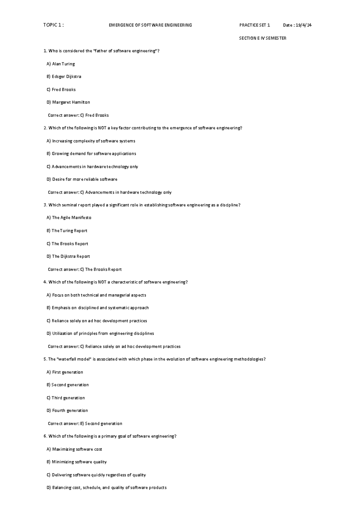 Topic 1 MCQ BCA SE cvbnm TOPIC 1 EMERGENCE OF SOFTWARE