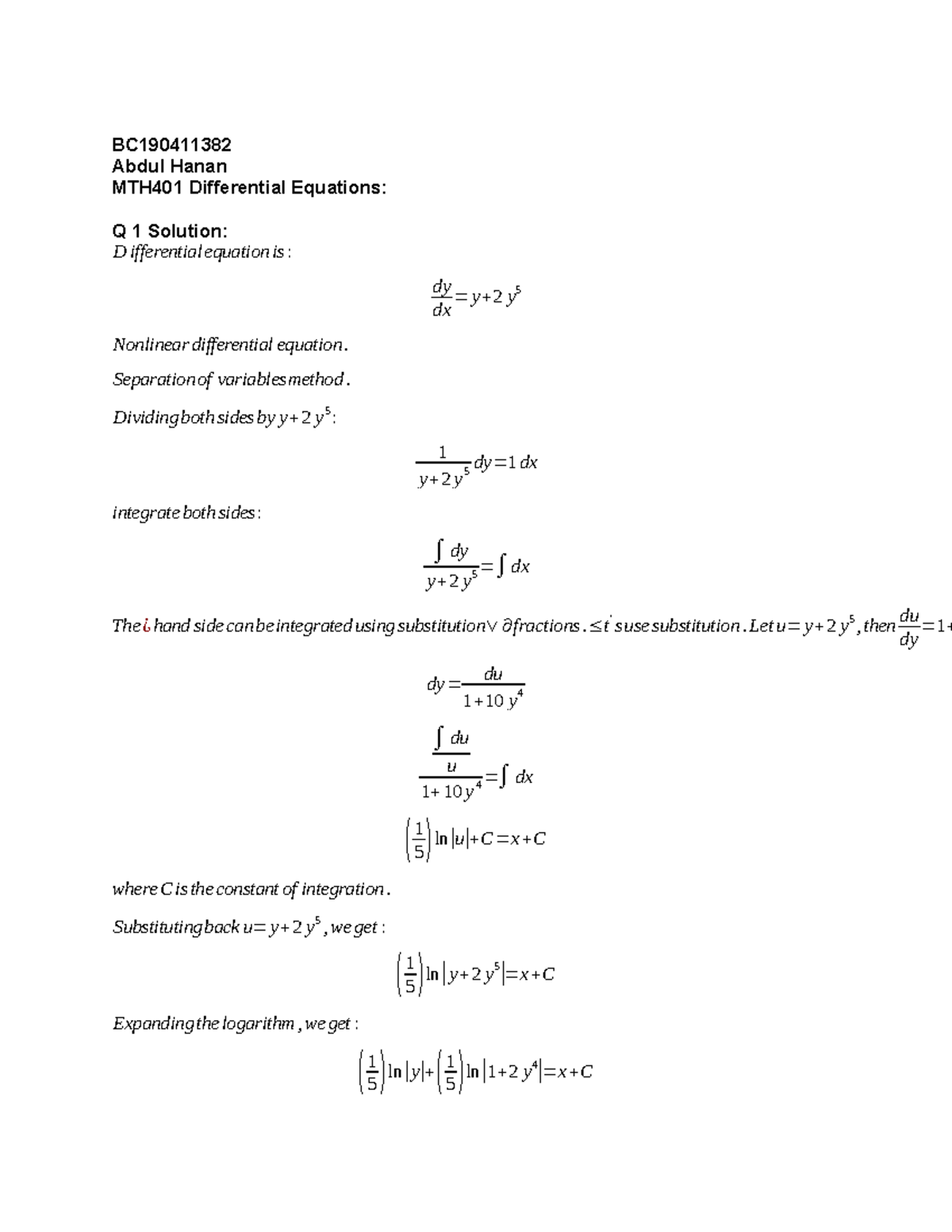 Math Hanan - Yes there is assigments - BC Abdul Hanan MTH401 ...