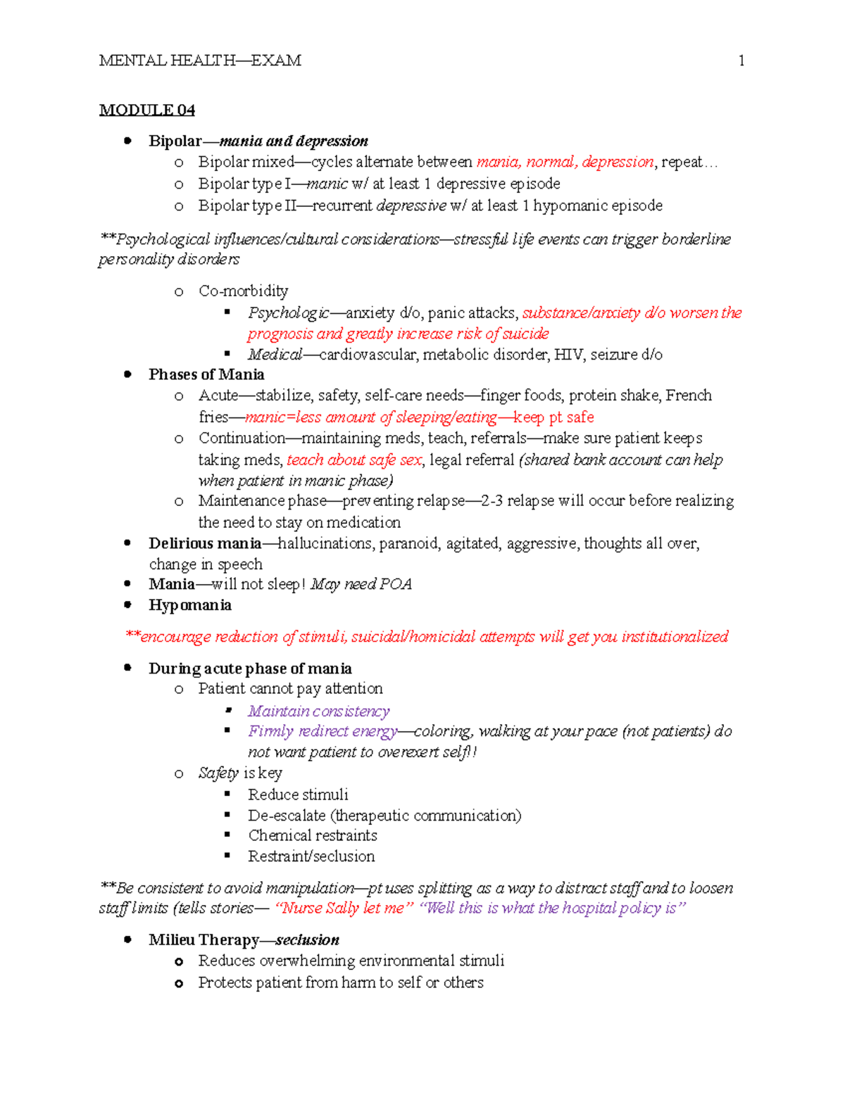 Mental Health Exam 2 - STUDY GUIDE - MODULE 04 Bipolar—mania and ...