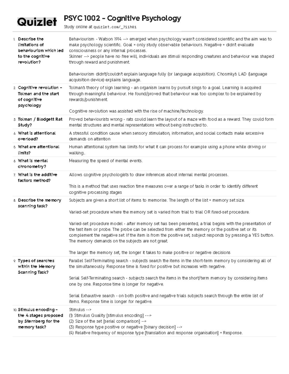 Cognitive - Lecture notes 6 - Describe the limitations of behaviourism ...