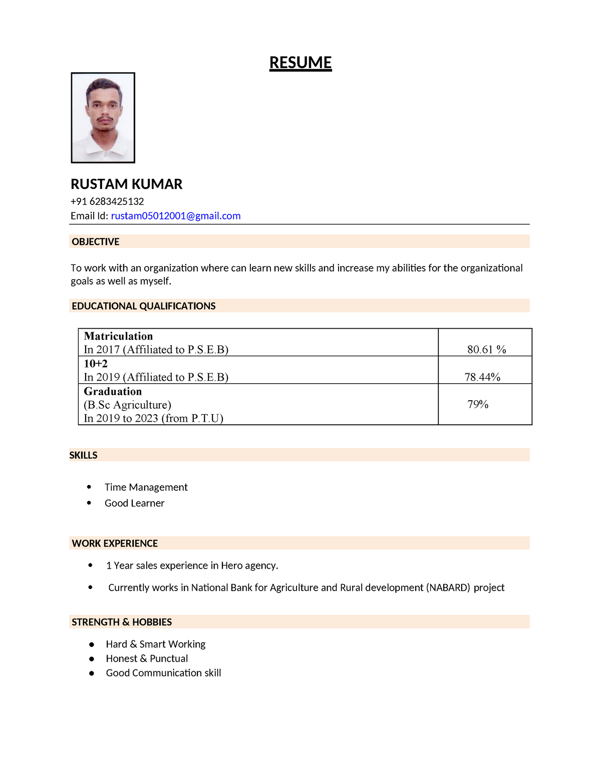 Rustamcv 2-1 - Ytuiytrfe - Resume Rustam Kumar +91 6283425132 Email Id 