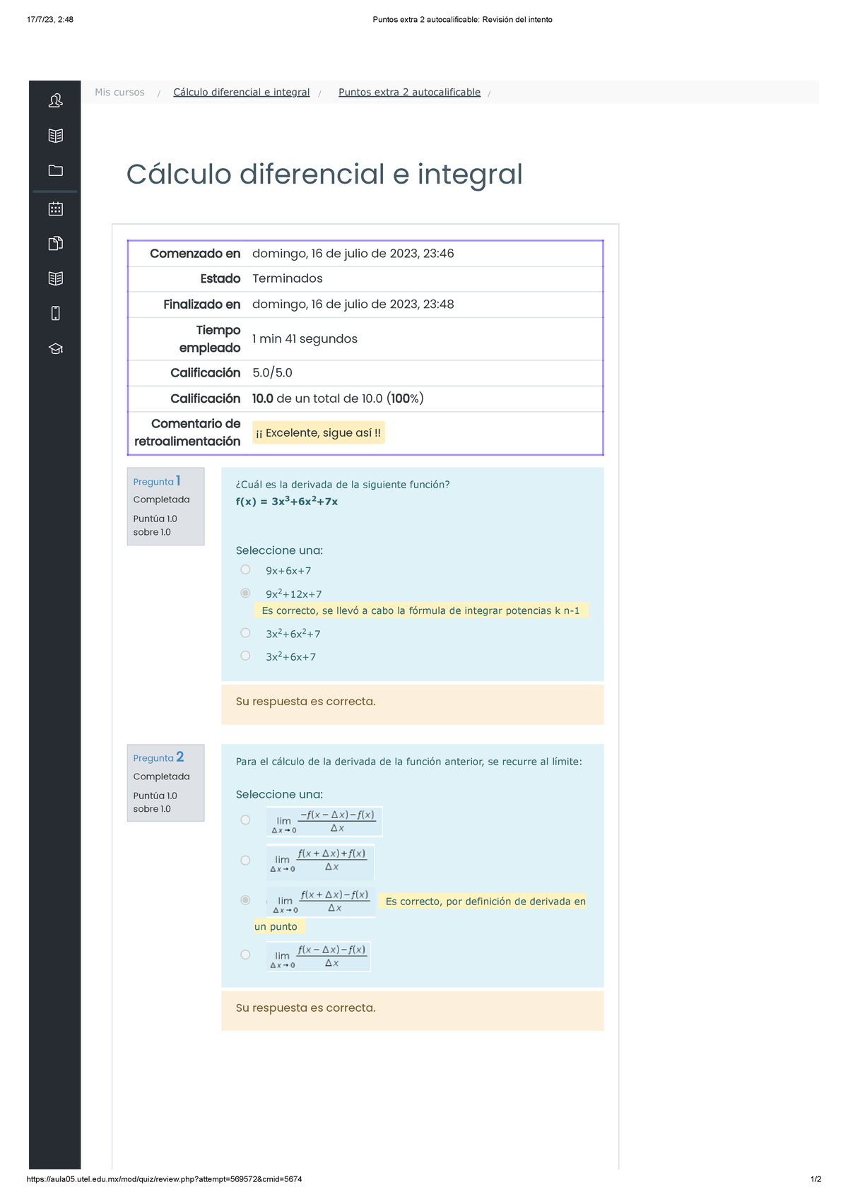 Puntos Extra 2 Autocalificable Revisión Del Intento - Calculo ...