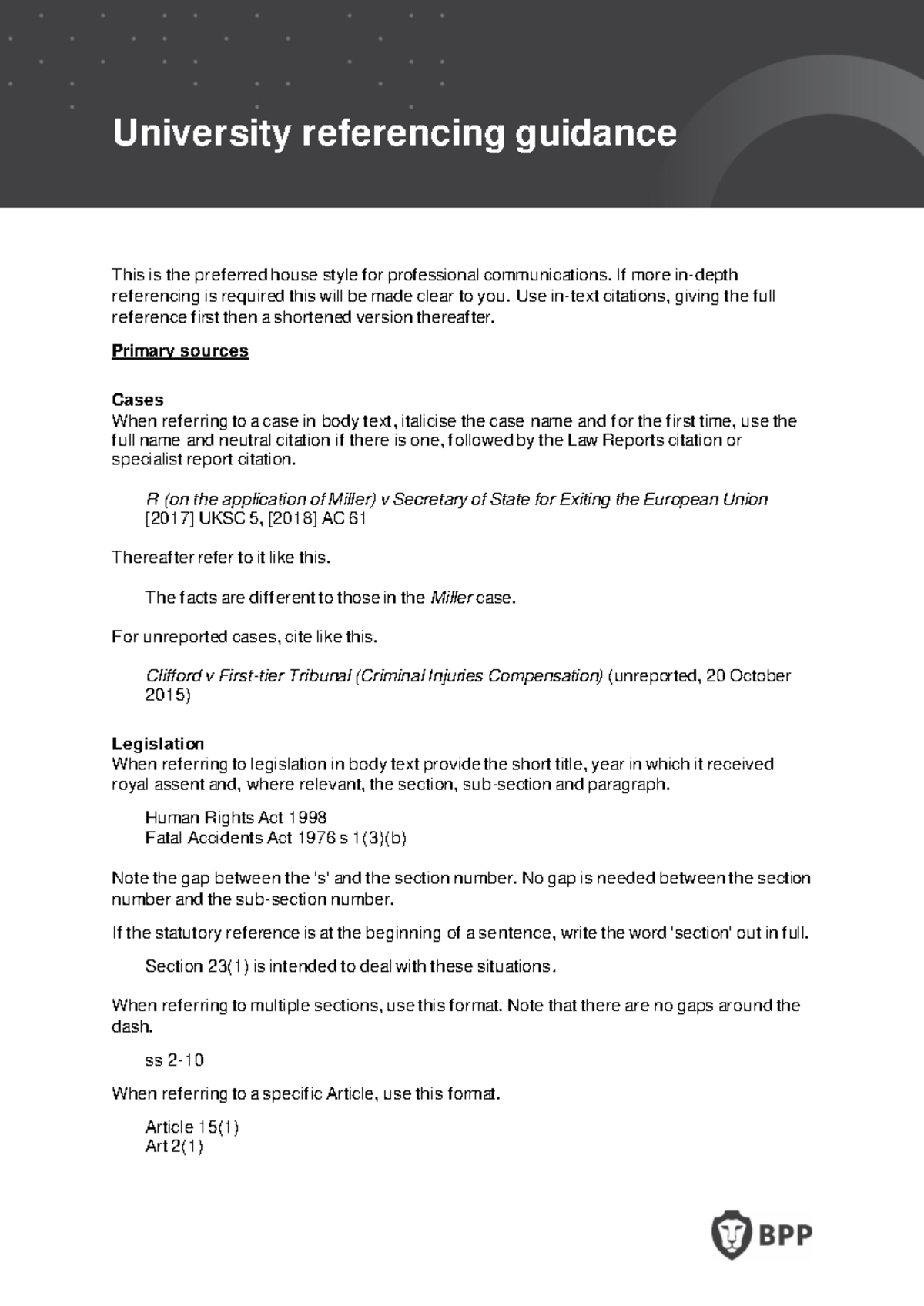 LAW Referencing Guidance - University referencing guidance This is the ...