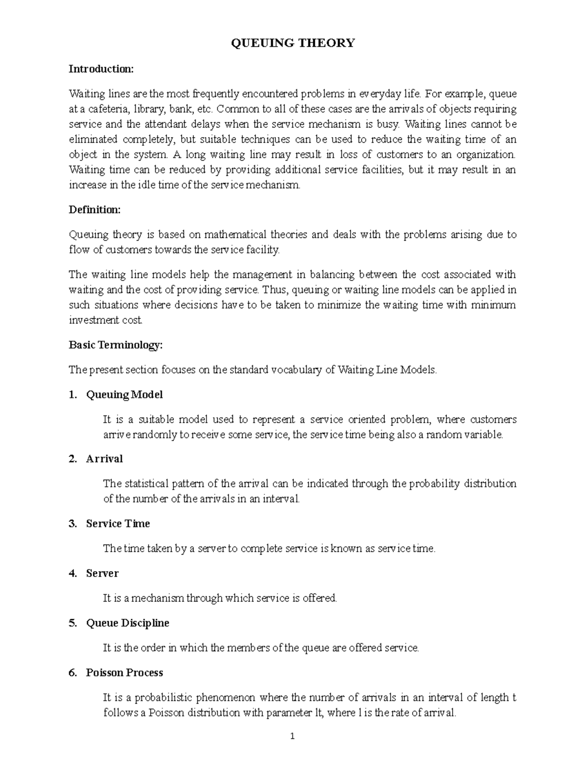 Queing Theory - Abcd - QUEUING THEORY Introduction: Waiting lines are ...