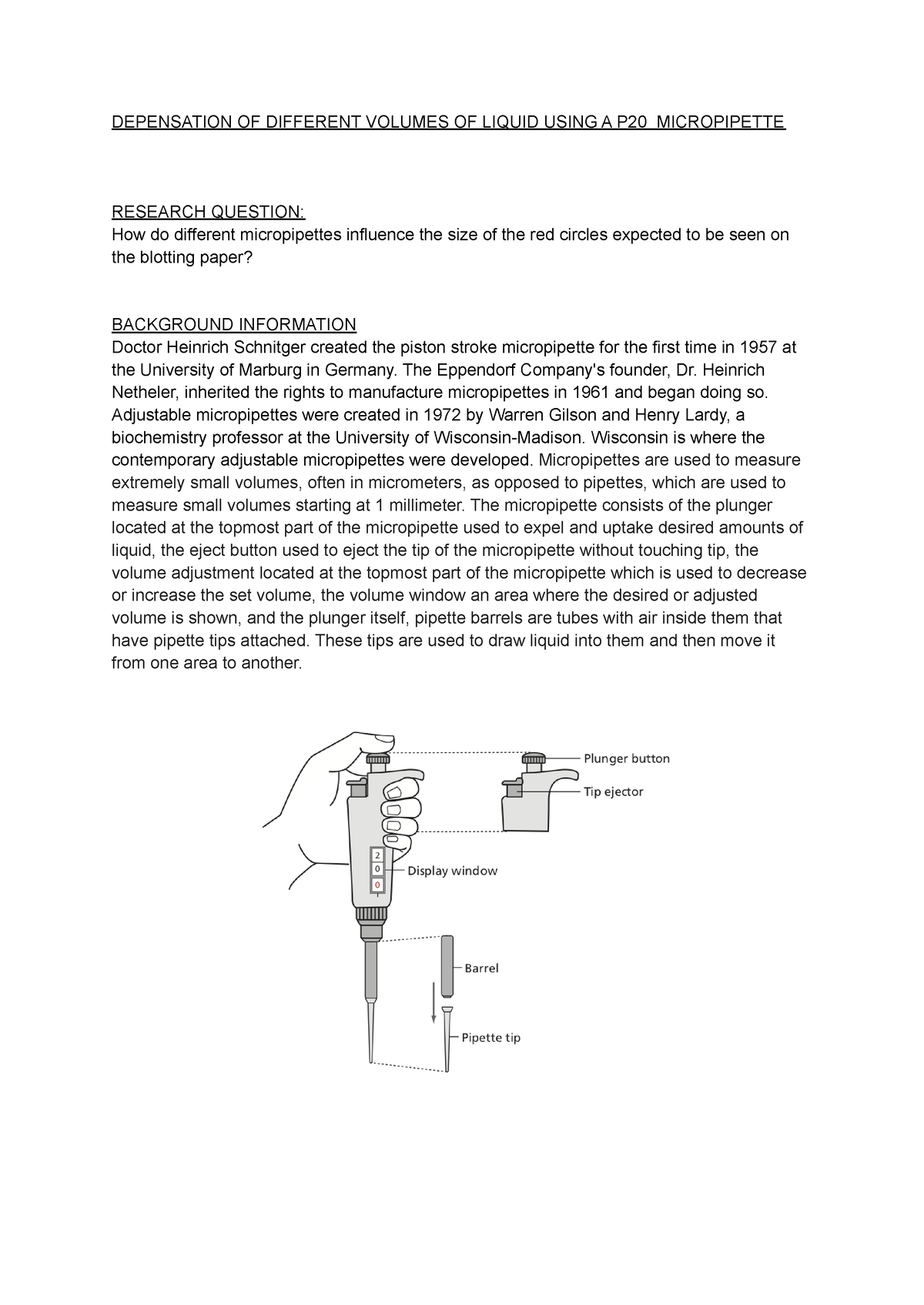 LAB Report - may not be useful - DEPENSATION OF DIFFERENT VOLUMES OF ...