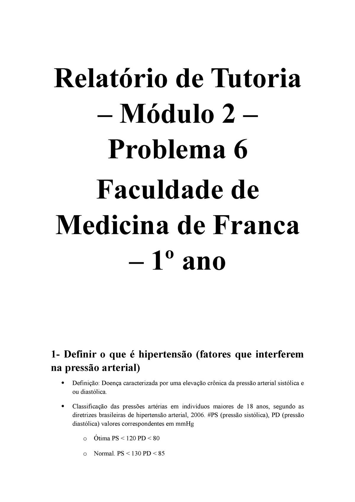 Relat Rio Final Caso Relat Rio De Tutoria M Dulo Problema Faculdade De Medicina De