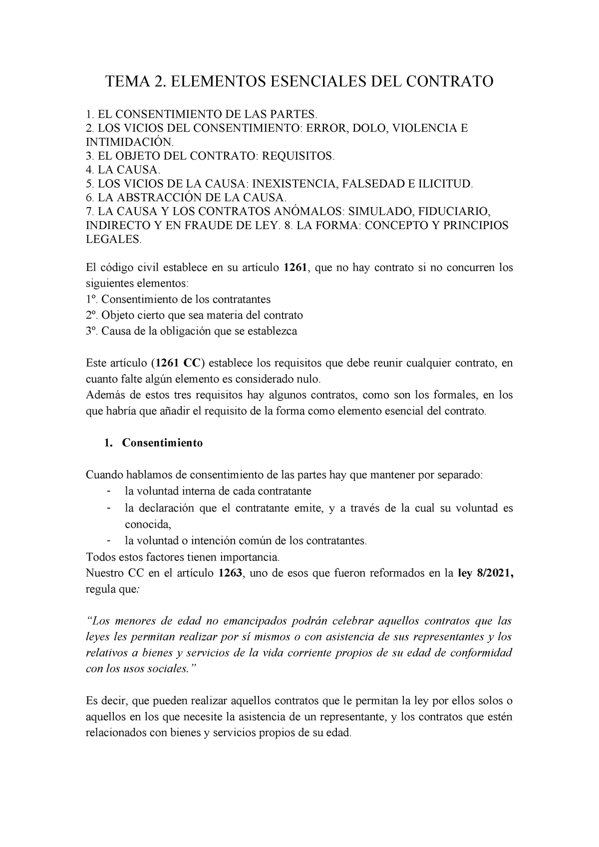 Tema Contratos Tema Tema Elementos Esenciales Del Contrato