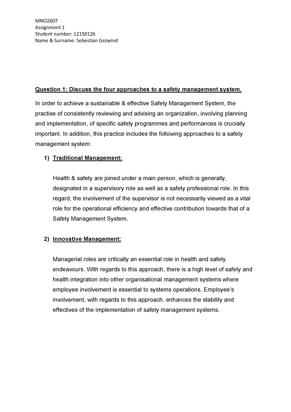 MNO2607 Assessment 1 12150126 Gezwind - Assignment 1 Student number ...