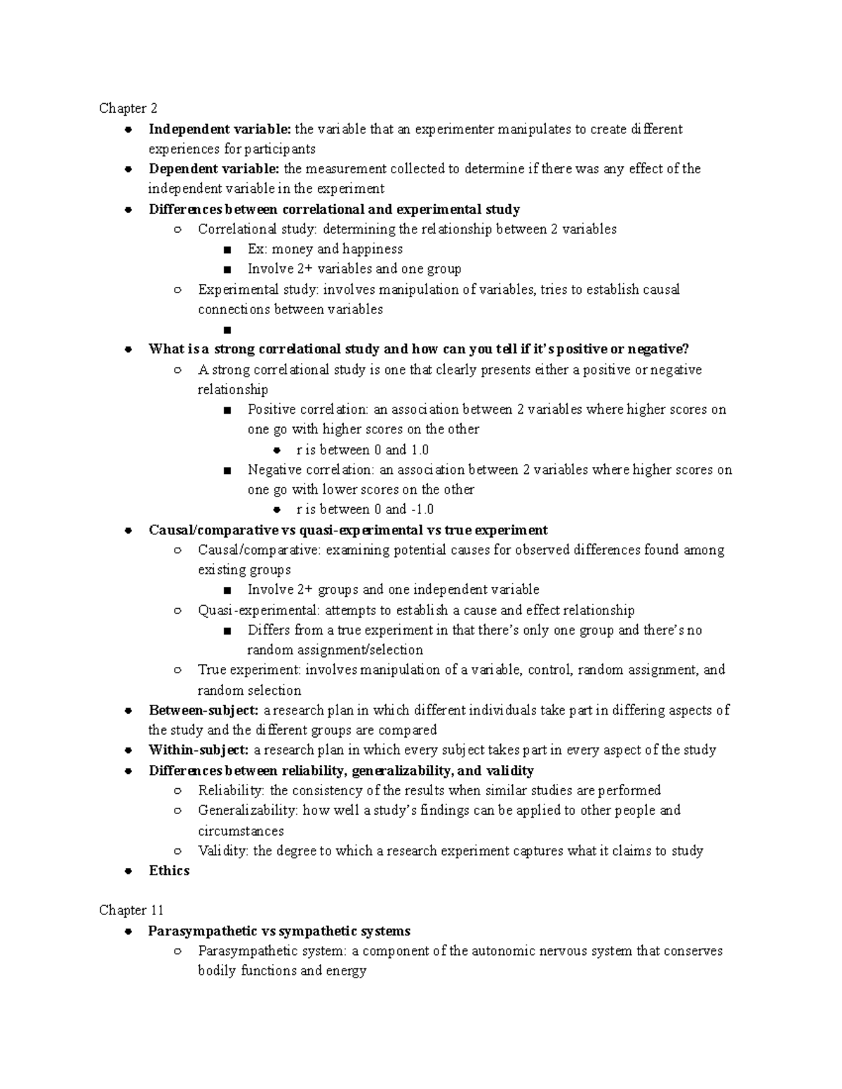PSYC 111 - Exam I Study Guide - Chapter 2 Independent variable: the ...