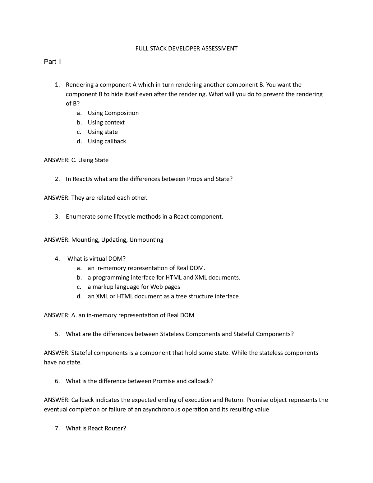 Assessment Part 2 With Answer - Full Stack Developer Assessment Part Ii 