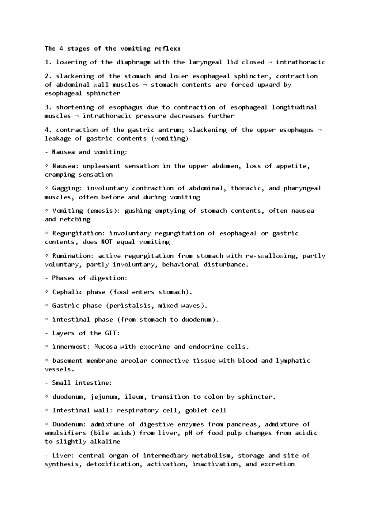 The 4 stages of the vomiting reflex BIOL 430 LEC ARC Studocu
