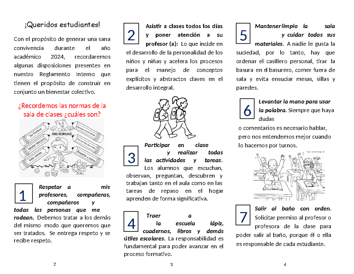 Triptico convivencia escolar - ¡Queridos estudiantes! Con el propósito