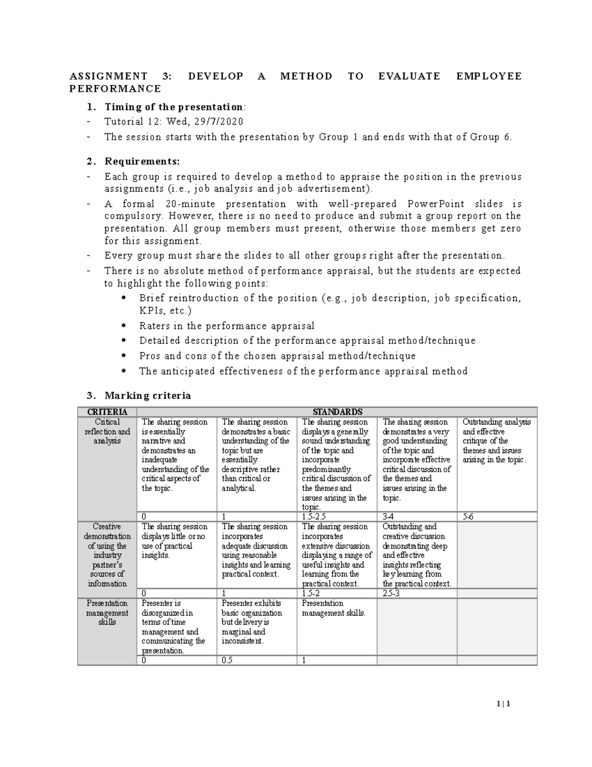 Assignment 3 Develop method to evaluate employee performance ...