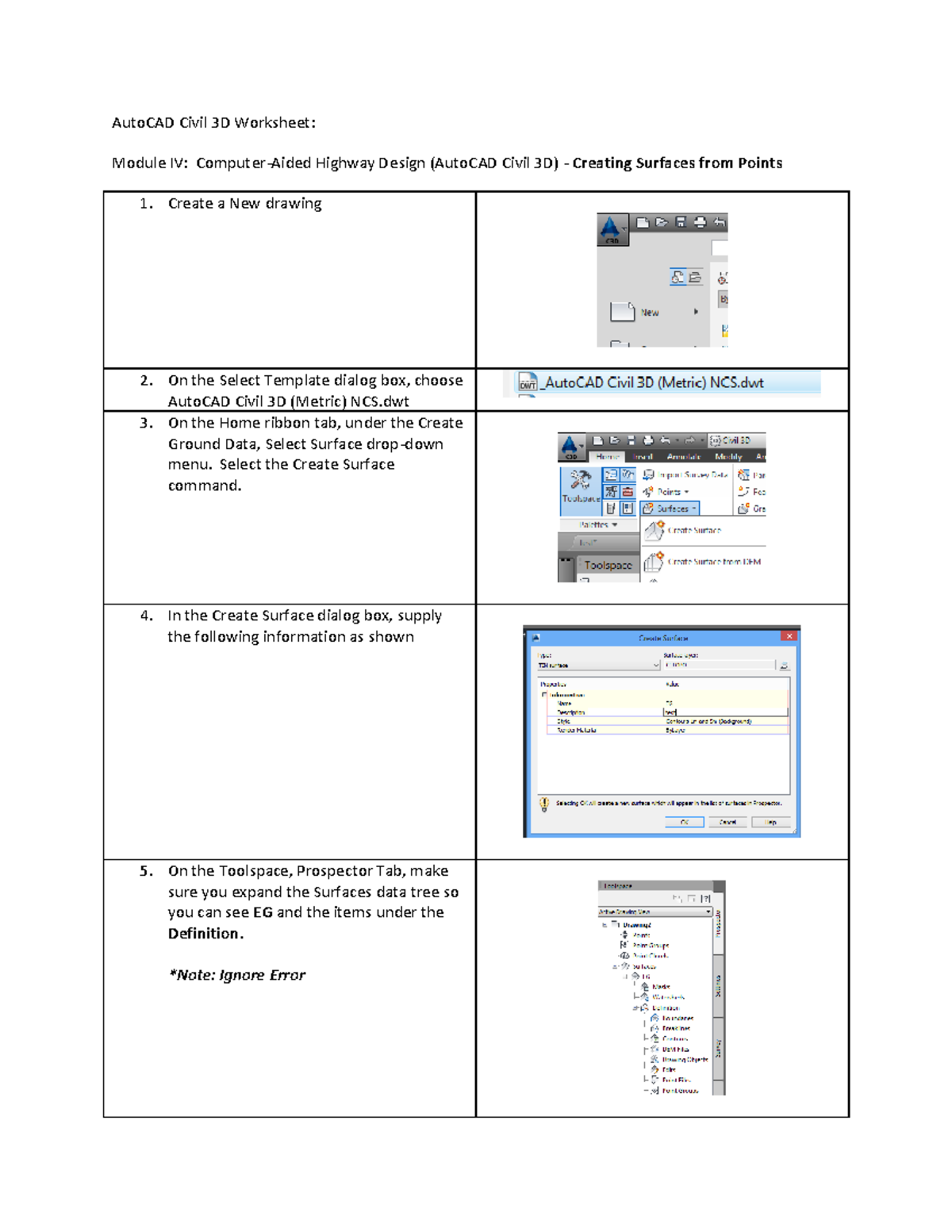 Civil 3D Exam - AutoCAD Civil 3D Worksheet: Module IV: Computer-Aided ...