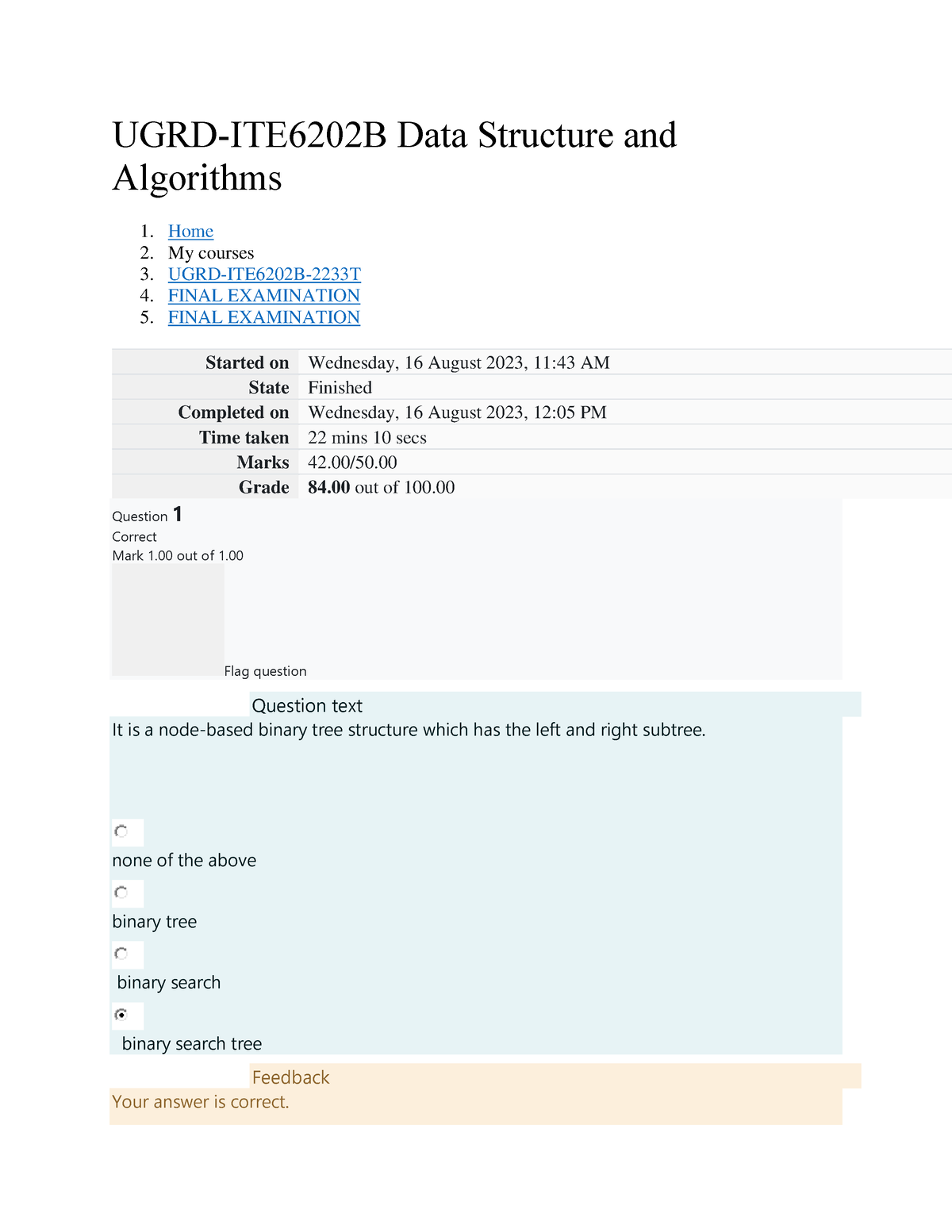 Final EXAM UGRD ITE6202B Data Structure And Algorithms - UGRD-ITE6202B ...