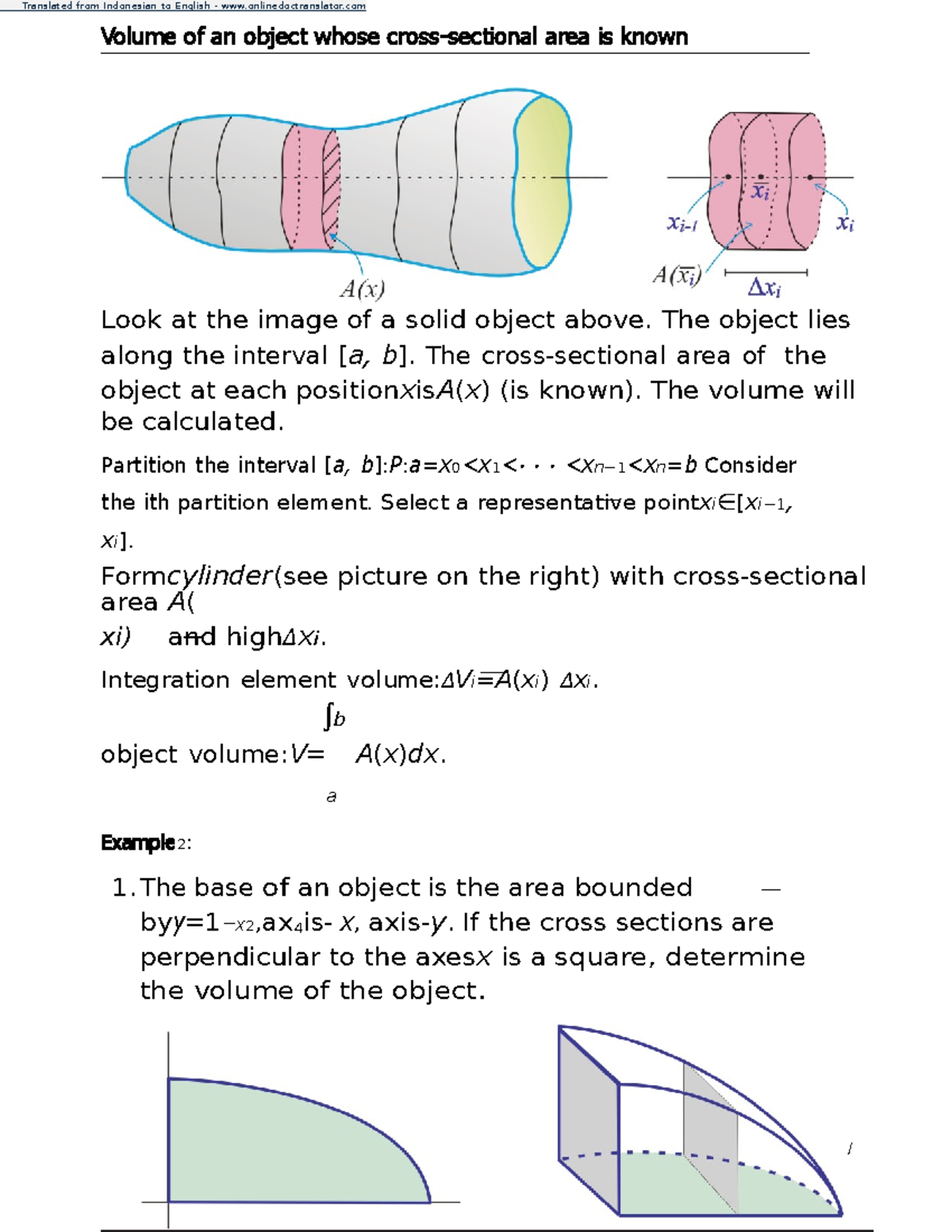 Volume of an object whose cross-sectional area is known - Warsoma ...