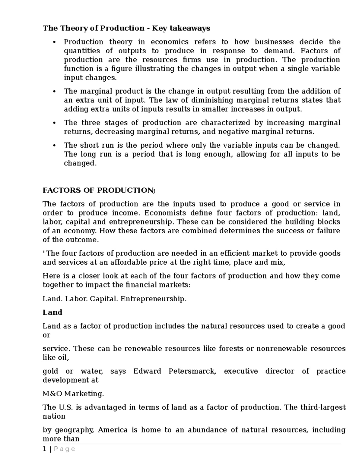 The Theory of Production - Factors of production are the resources ...