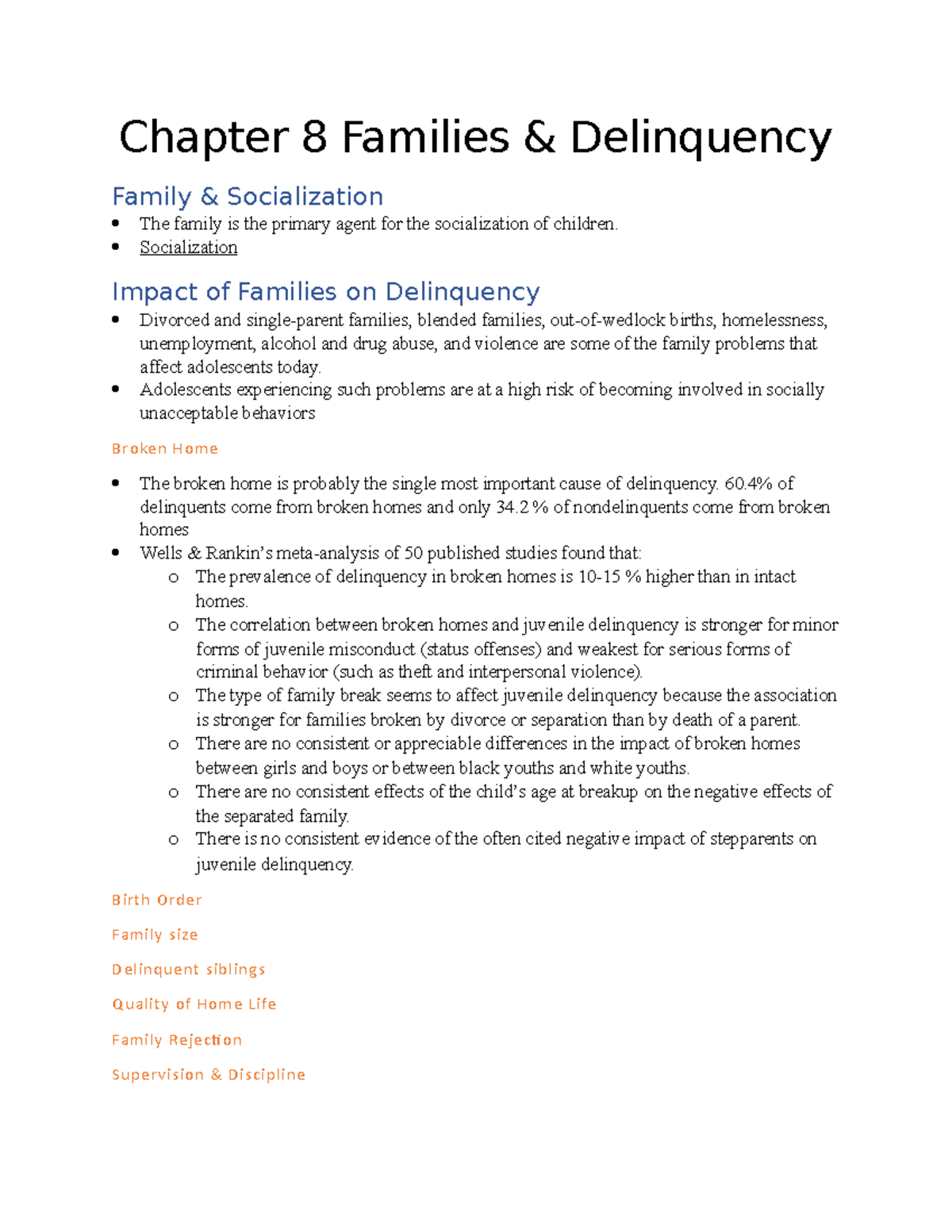 Chapter 8 Families - Lecture notes 8 - Chapter 8 Families & Delinquency ...