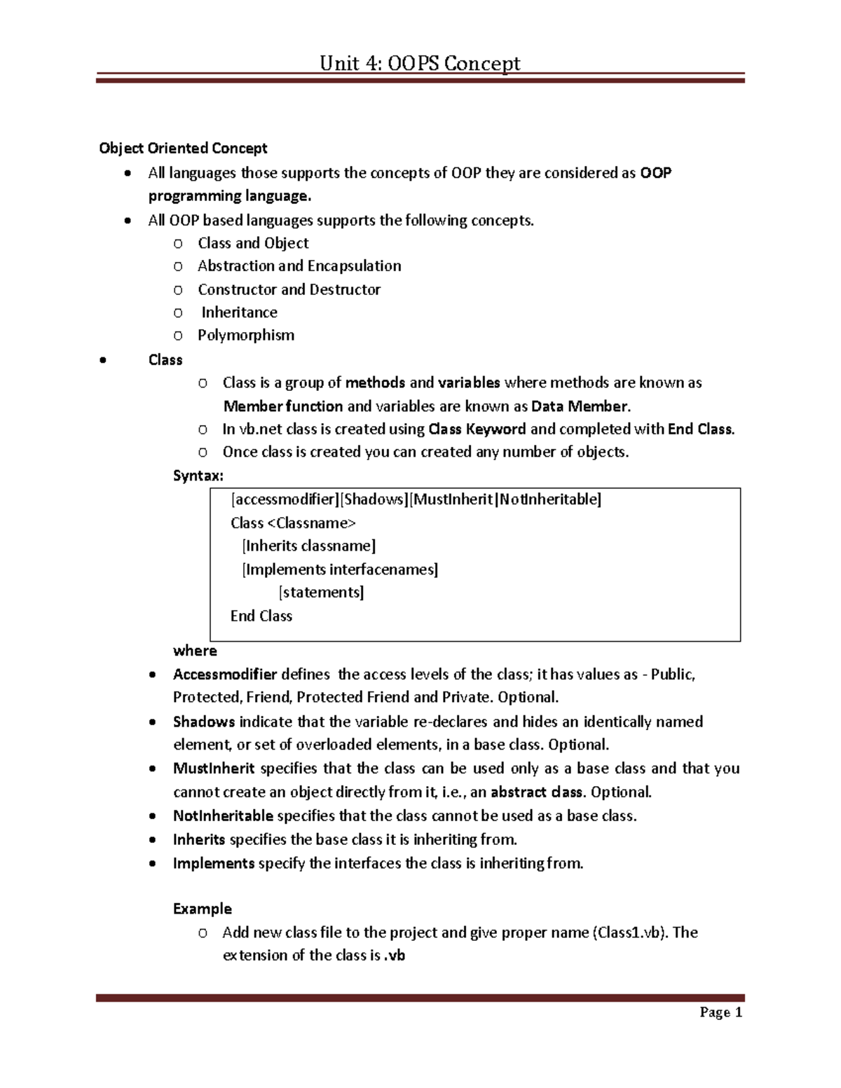 Unit 4 net - Unit_4_net - Object Oriented Concept All languages those ...