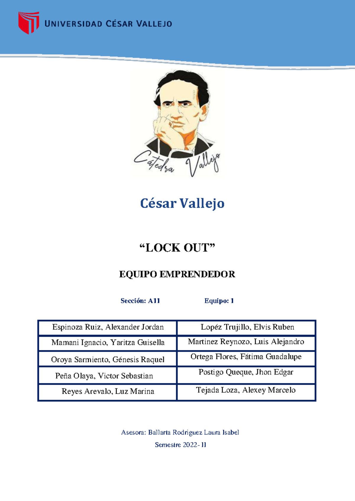 LOCK OUT informe - César Vallejo “LOCK OUT” EQUIPO EMPRENDEDOR Sección ...