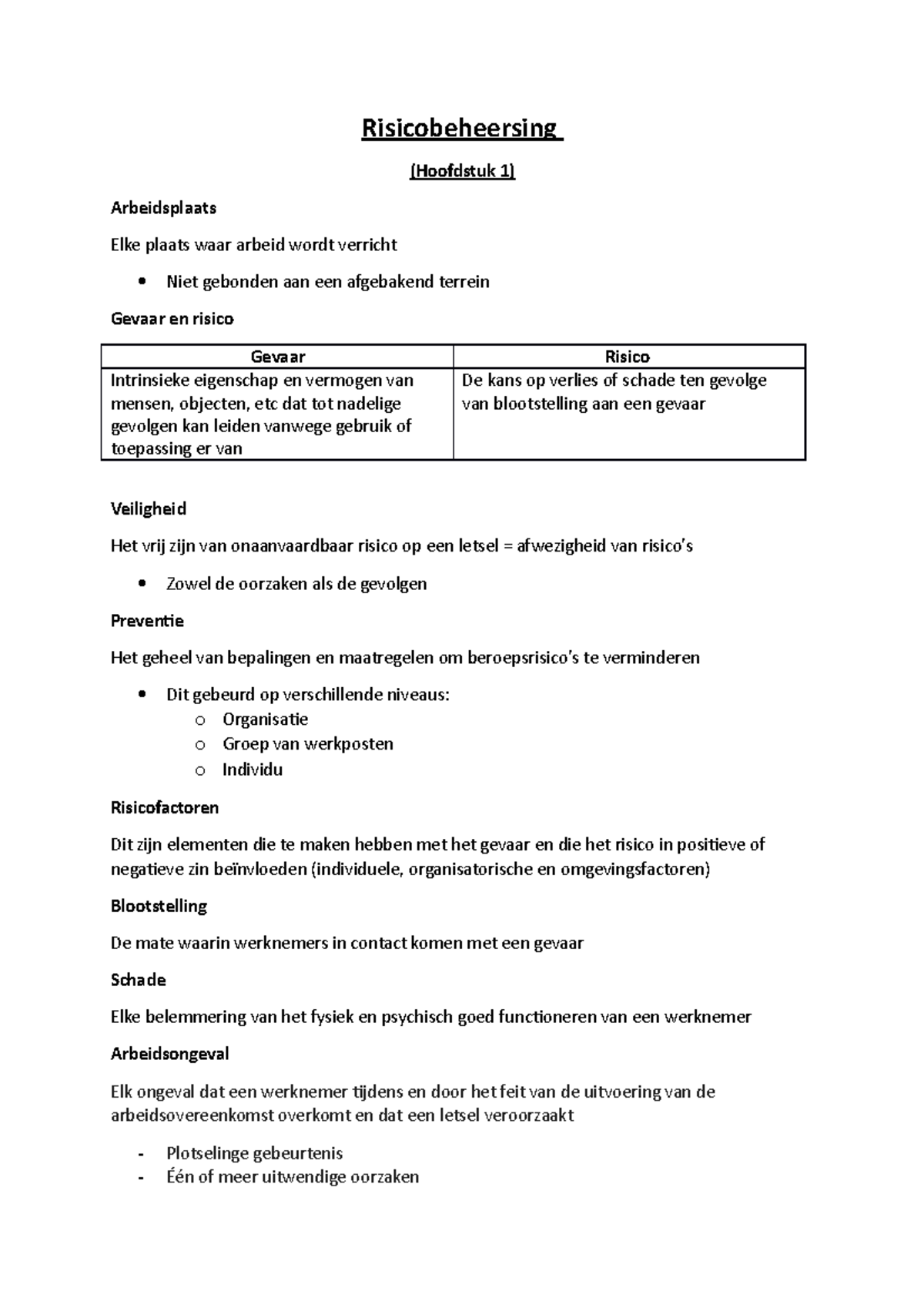 Samenvatting Risicobeheersing - Risicobeheersing (Hoofdstuk 1 ...