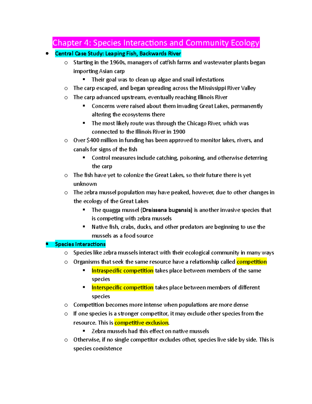 SCI Notes 6 - Chapter 4: Species Interactions and Community Ecology ...