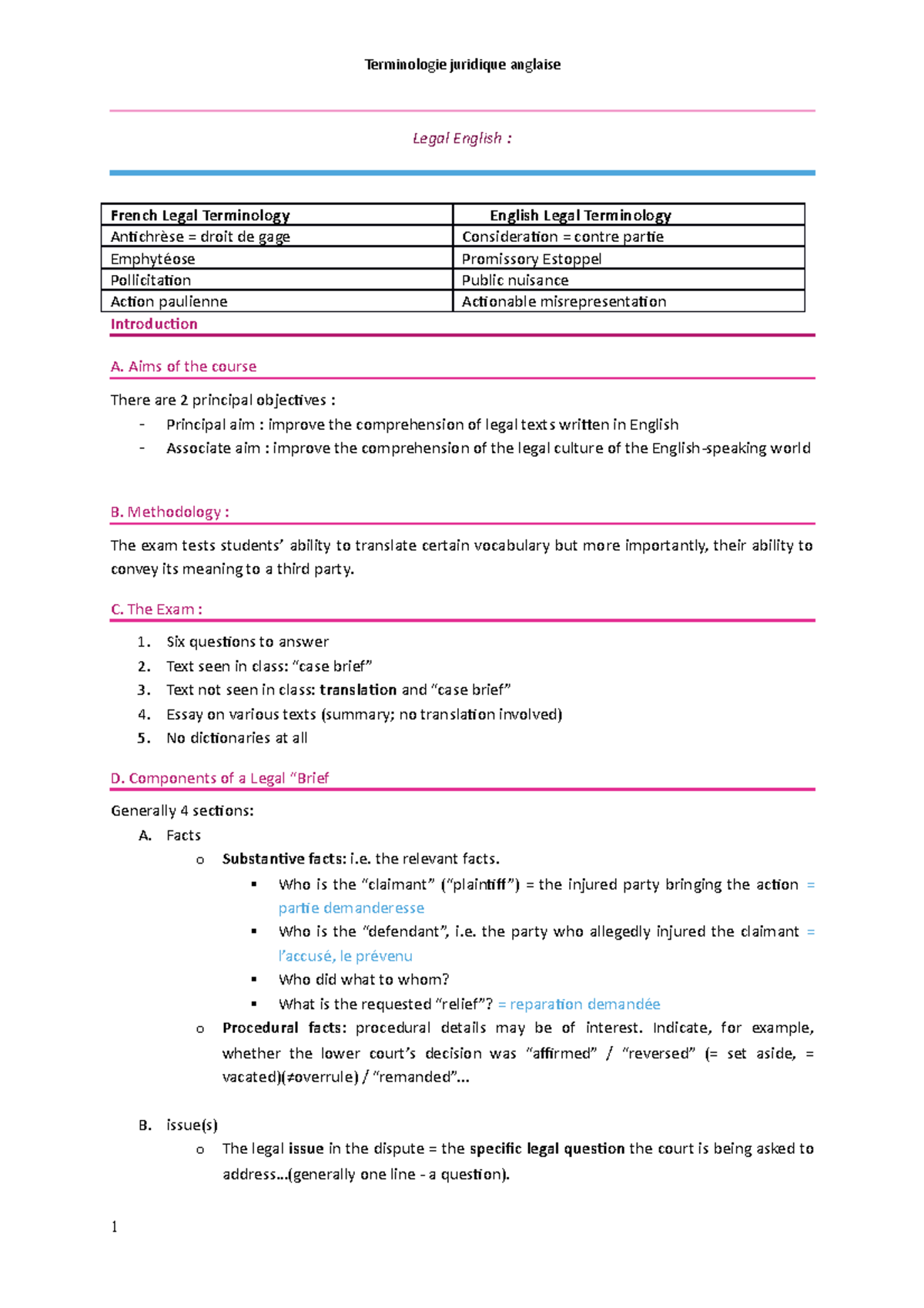 Legal English synthèse finale Legal English French Legal