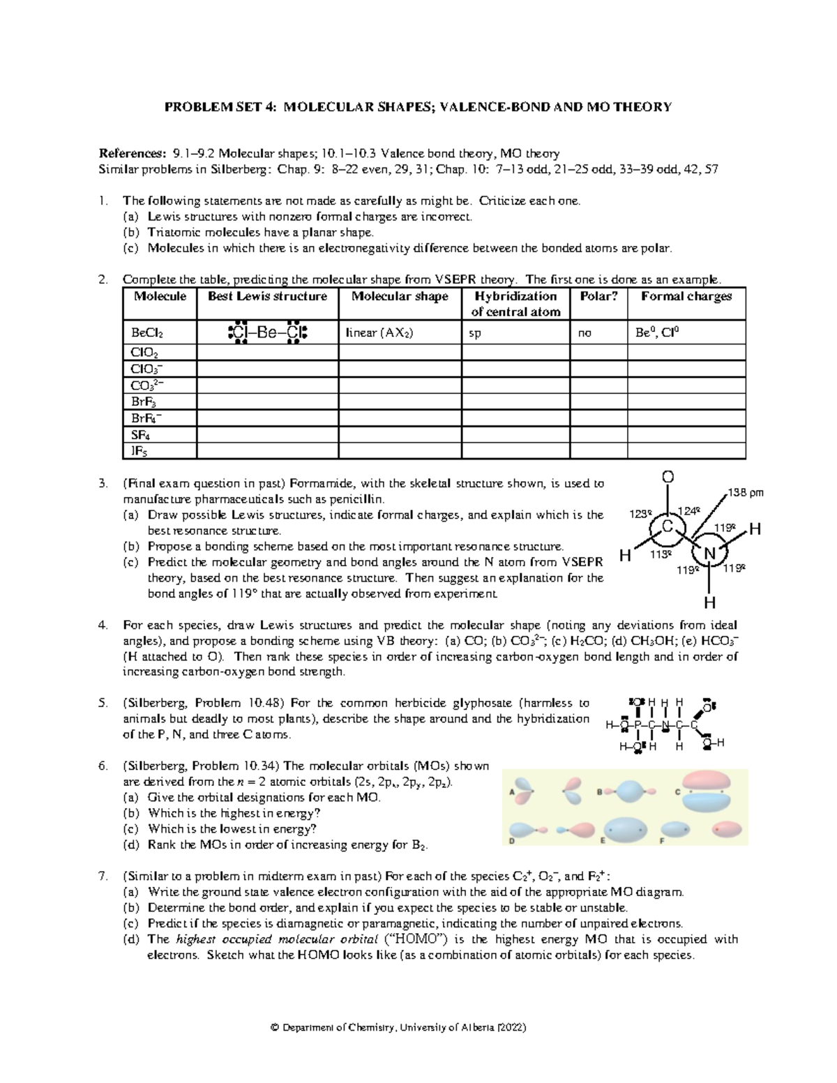 Problem Set 4 - chem 101 practice materials - PROBLEM SET 4: MOLECULAR ...