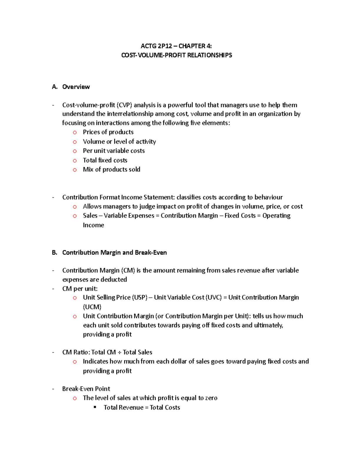Chapter 4 Notes and Example - ACTG 2P12 – CHAPTER 4: COST-VOLUME-PROFIT ...