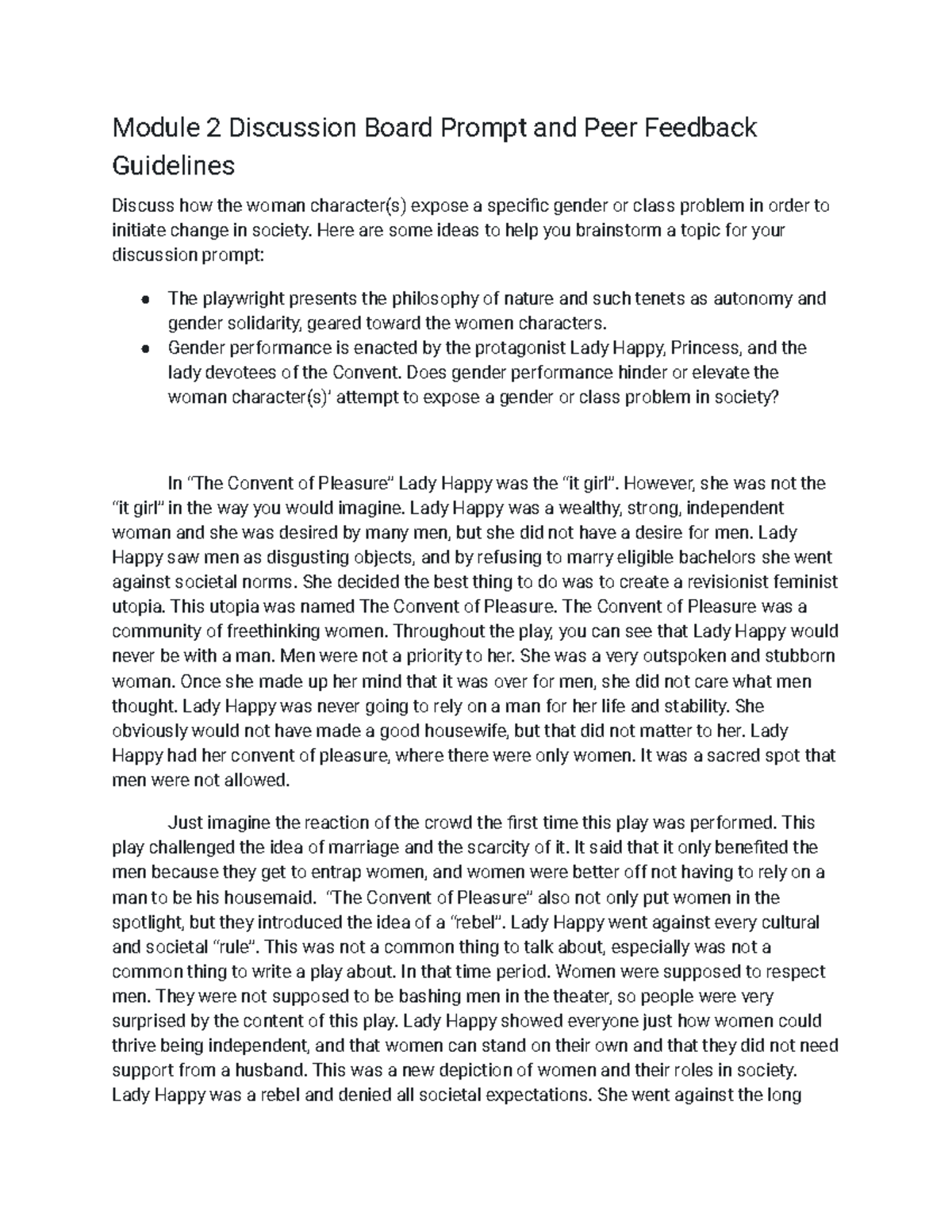 ENG Module 2 homework Module 2 Discussion Board Prompt and Peer