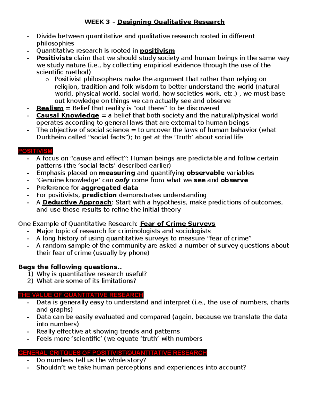 Week 3 - Designing Qualitatve Research - WEEK 3 – Designing Qualitative ...