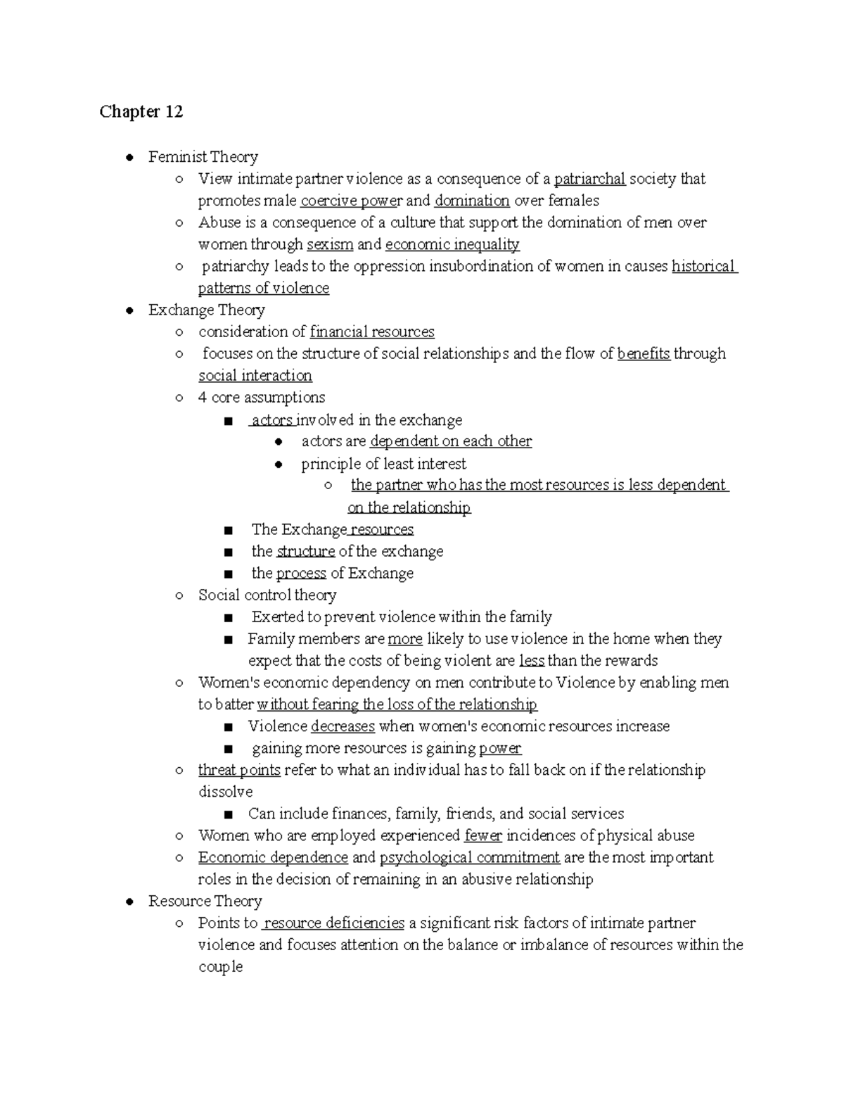 Chapter 12 - Chapter 12 Feminist Theory View intimate partner violence ...